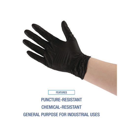 Disposable General-purpose Powder-free Nitrile Gloves, Medium, Black, 4.4 Mil, 100/box