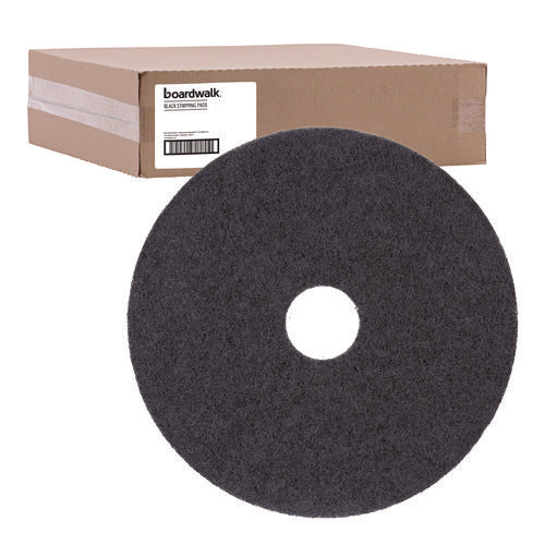 Stripping Floor Pads, 12" Diameter, Black, 5/carton