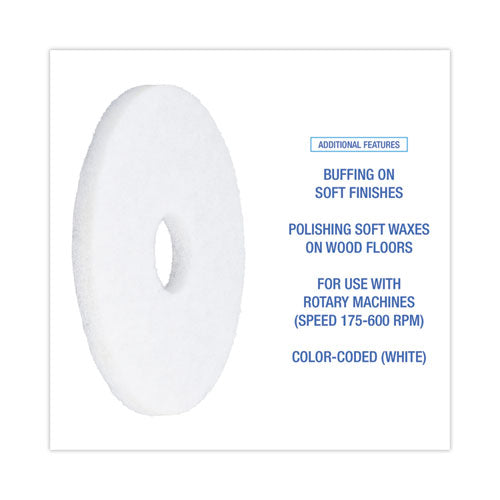 Polishing Floor Pads, 13" Diameter, White, 5/carton