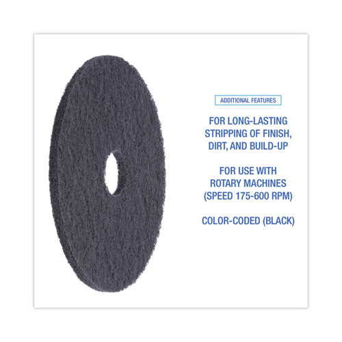 Stripping Floor Pads, 17" Diameter, Black, 5/carton