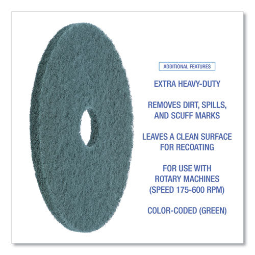 Heavy-duty Scrubbing Floor Pads, 17" Diameter, Green, 5/carton