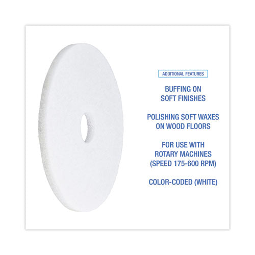 Polishing Floor Pads, 17" Diameter, White, 5/carton