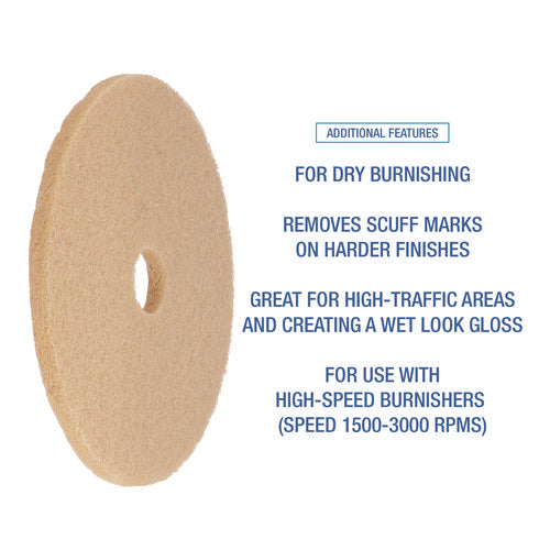 Burnishing Floor Pads, 19" Diameter, Tan, 5/carton