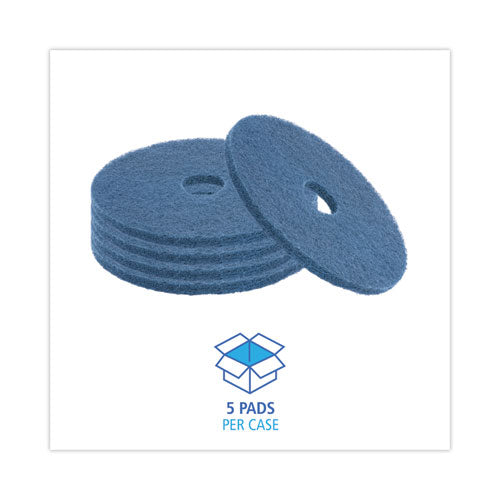 Scrubbing Floor Pads, 20" Diameter, Blue, 5/carton