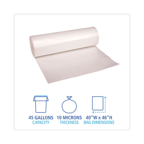 High-density Can Liners, 45 Gal, 10 Mic, 40" X 46", Natural, Perforated Roll, 25 Bags/roll, 10 Rolls/carton