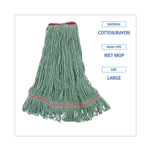 Narrowband Looped-end Mop Head, Premium Standard Head, Cotton/rayon Fiber, Large, Green