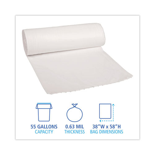 Low-density Waste Can Liners, 55 Gal, 0.5 Mil, 38" X 58", White, Perforated Roll, 10 Bags/roll, 10 Rolls/carton