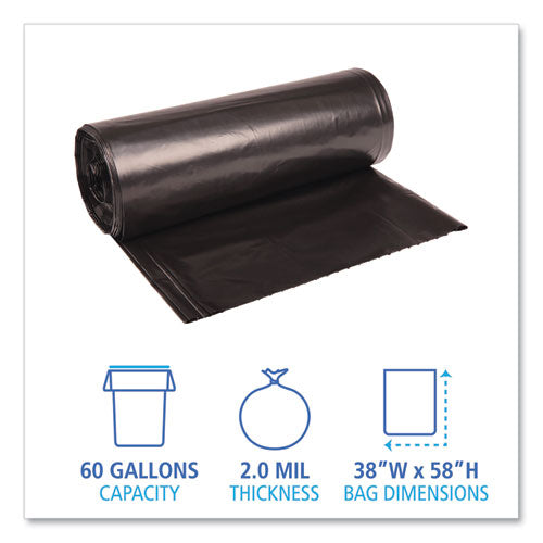 Recycled Low-density Polyethylene Can Liners, 60 Gal, 1.8 Mil, 38" X 58", Black, Perforated, 10 Bags/roll, 10 Rolls/carton