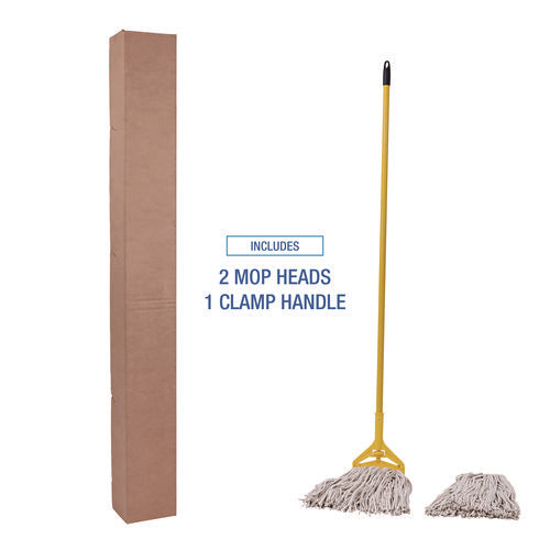 Cotton Cut End Mop Kit, #24 Natural Cotton Head, 60" Yellow Metal/plastic Handle