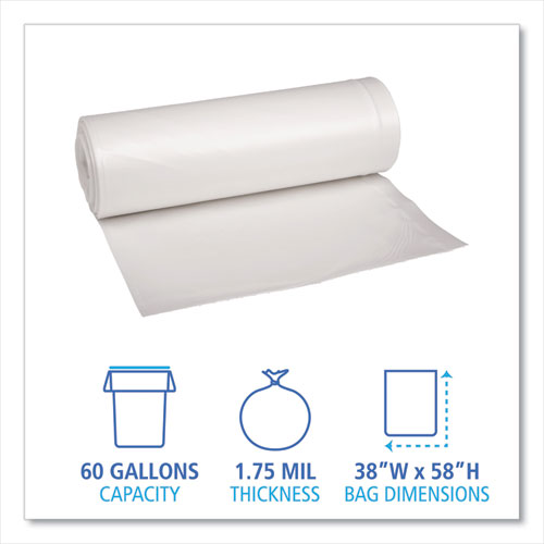 Recycled Low-density Polyethylene Can Liners, 60 Gal, 1.75 Mil, 38" X 58", Clear, Perforated, 10 Bags/roll, 10 Rolls/carton