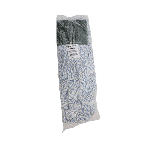 Mop Head, Floor Finish, Wide, Rayon/polyester, Medium, White/blue, 12/carton