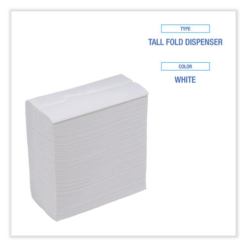 Tallfold Dispenser Napkin, 12" X 7", White, 500/pack, 20 Packs/carton