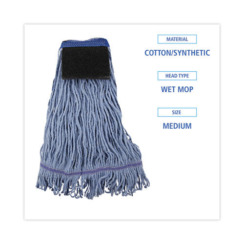 Mop Head, Loop-end, Cotton With Scrub Pad, Medium, 12/carton