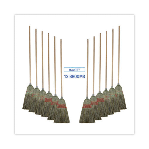 Mixed Fiber Maid Broom, Mixed Fiber Bristles, 55" Overall Length, Natural, 12/carton