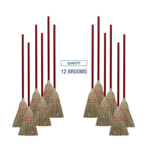 Corn/fiber Brooms, Corn/synthetic Fiber Bristles, 36" Overall Length, Gray/natural, 12/carton