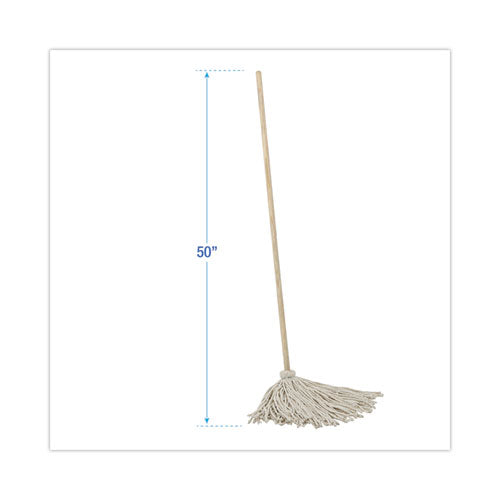 Cotton Deck Mop, #24 White Cotton Head, 50" Wood Handle, 6/carton