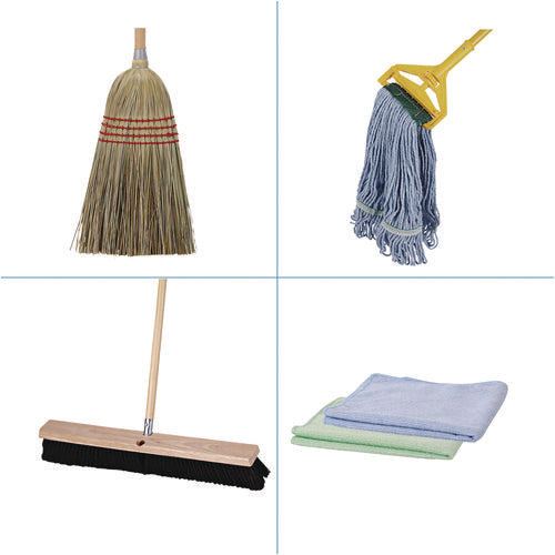 Cleaning Kit, Medium Blue Cotton/rayon/synthetic Head, 60" Natural/yellow Wood/metal Handle