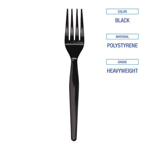 Heavyweight Polystyrene Cutlery, Fork, Black, 1000/carton