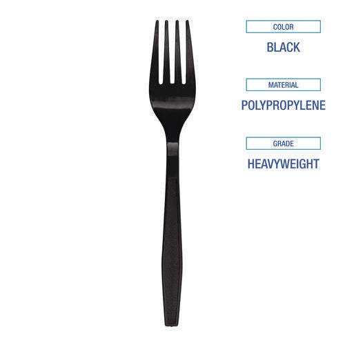 Heavyweight Polypropylene Cutlery, Fork, Black, 1000/carton