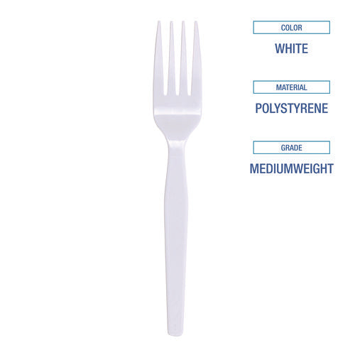 Mediumweight Polystyrene, Fork, White, 10 Boxes Of 100/carton