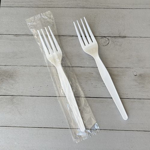 Heavyweight Wrapped Polystyrene Cutlery, Fork, White, 1,000/carton