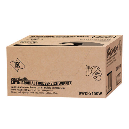 Antimicrobial Foodservice Wipers, 1-ply, 12 X 21, Red/white, 150/carton