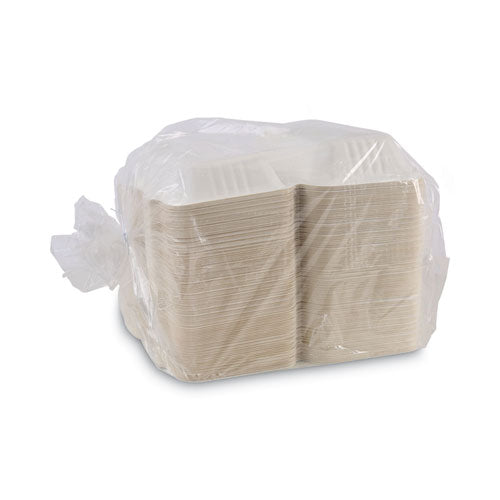 Bagasse Food Containers, Hinged-lid, 1-compartment 9 X 6 X 3.19, White, Sugarcane, 125/sleeve, 2 Sleeves/carton