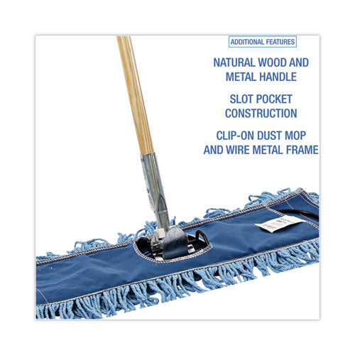 Dry Mopping Kit, 24 X 5 Blue Synthetic Head, 60" Natural Wood/metal Handle