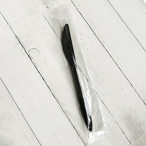 Mediumweight Wrapped Polypropylene Cutlery, Knife, Black, 1,000/carton