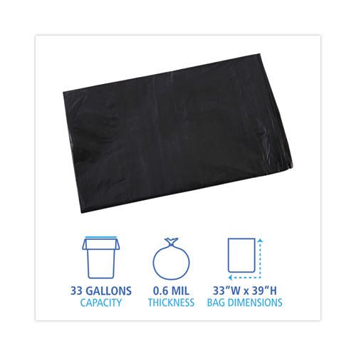 Linear Low Density Industrial Can Liners, 33 Gal, 0.6 Mil, 33" X 39", Black, Flat Pack, 200/carton