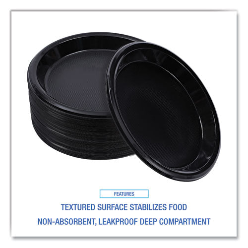 Hi-impact Plastic Dinnerware, Plate, 10" Dia, Black, 125/sleeve, 4 Sleeves/carton