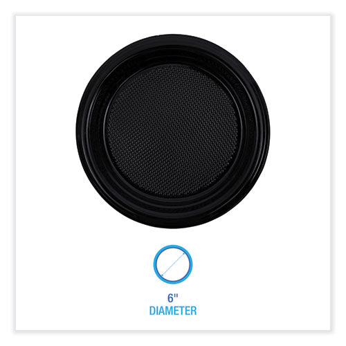 Hi-impact Plastic Dinnerware, Plate, 6" Dia, Black, 1,000/carton