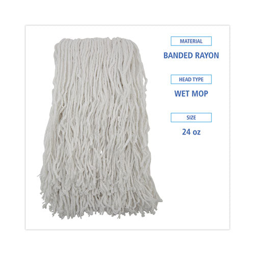 Cut-end Wet Mop Heads, Rayon, White, 12/carton