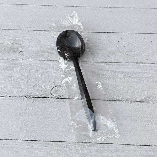 Mediumweight Wrapped Polypropylene Cutlery, Soup Spoon, Black, 1,000/carton