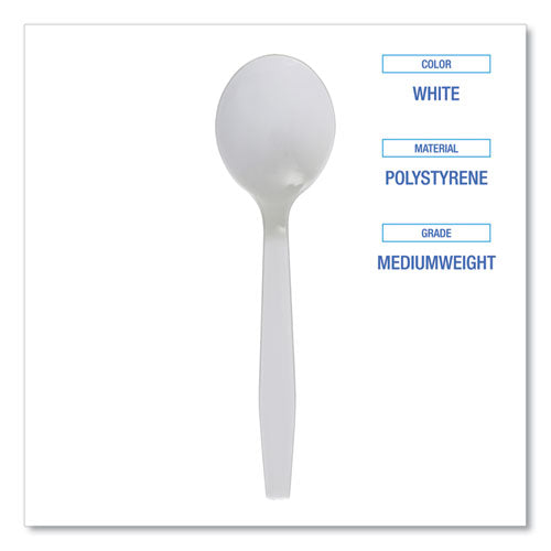 Mediumweight Polystyrene Cutlery, Soup Spoon, White, 1,000/carton