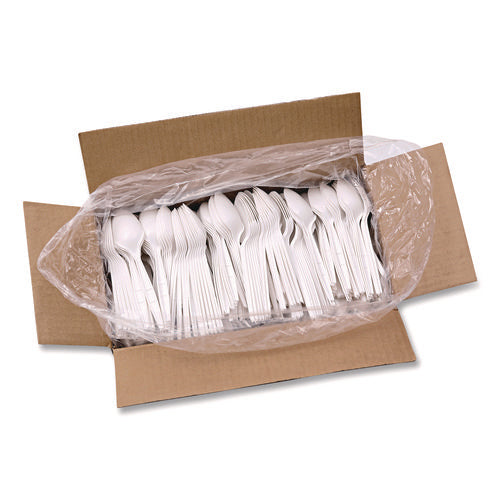 Mediumweight Polypropylene Cutlery, Teaspoon, White, 1,000/carton