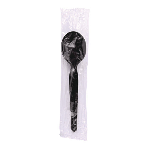 Heavyweight Wrapped Polystyrene Cutlery, Soup Spoon, Black, 1,000/carton