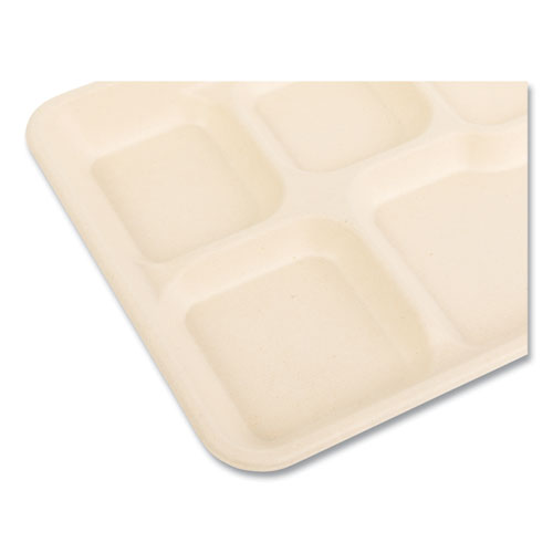 Bagasse Pfas-free Food Tray, 5-compartment, 8.26 X 0.98 X 10.9, Tan, Bamboo/sugarcane, 500/carton