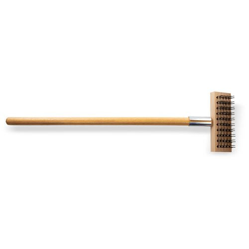 Sparta Broiler Master Grill Brush And Scraper With Handle, Metal Bristles, 30", Natural Wood Handle