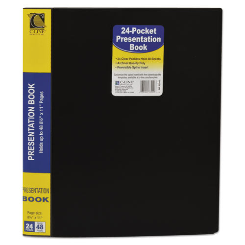 Bound Sheet Protector Presentation Book, 24 Letter-size Sleeves, Black