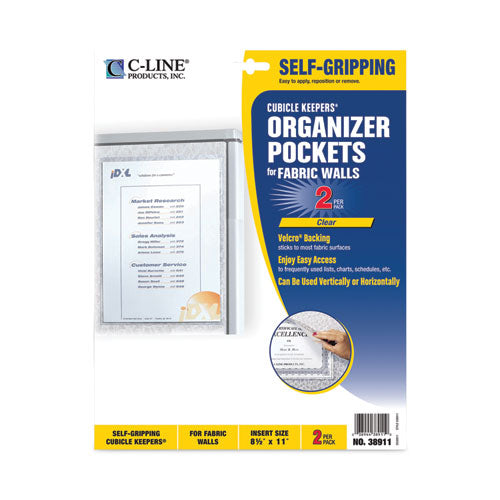 Cubicle Keepers Hook And Loop-backed Display, 9.2 X 11.41, Velcro Mount, Clear, 2/pack