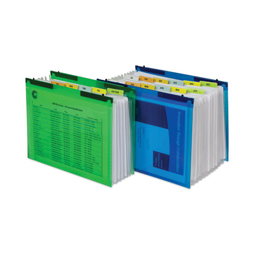 Expanding File With Hang Tabs, Pre-printed Index-tab Inserts, 12 Sections, 1" Capacity, Letter Size, 1/6-cut Tabs, Blue