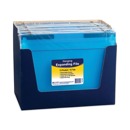 Expanding File With Hang Tabs, Pre-printed Index-tab Inserts, 12 Sections, 1" Capacity, Letter Size, 1/6-cut Tabs, Blue