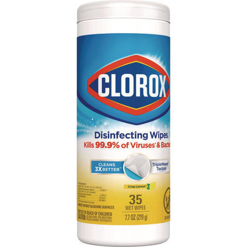 Disinfecting Wipes, 1-ply, 7 X 8, Crisp Lemon, White, 35/canister, 12 Canisters/carton