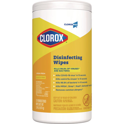 Disinfecting Wipes, 1-ply, 7 X 8, Lemon Fresh, White, 75/canister, 6/carton