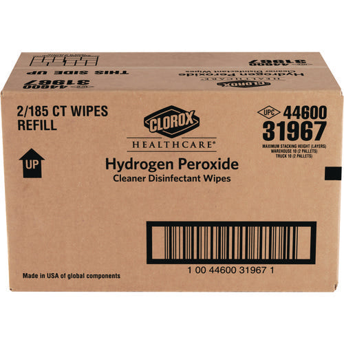 Hydrogen Peroxide Cleaner Disinfectant Wipes, 12 X 11, Unscented, White, 185/pack, 2 Packs/carton