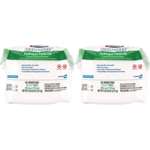 Hydrogen Peroxide Cleaner Disinfectant Wipes, 12 X 11, Unscented, White, 185/pack, 2 Packs/carton