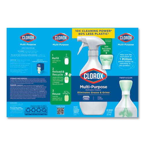 Clorox Multipurpose Degreaser Cleaner Refillable Starter Kit, Crisp Lemon Scent