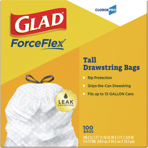 Cloroxpro Forceflex Tall Kitchen Drawstring Trash Bags, 13 Gal, 24 X 27.38, Gray, 100 Bags/box, 4 Boxes/carton