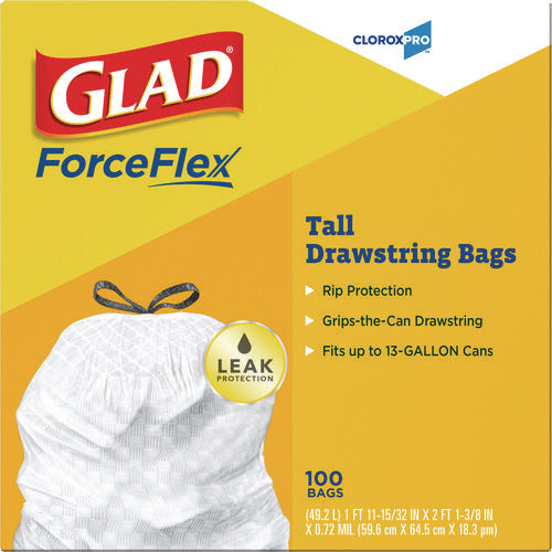 Cloroxpro Forceflex Tall Kitchen Drawstring Trash Bags, 13 Gal, 24 X 27.38, Gray, 100 Bags/box, 4 Boxes/carton